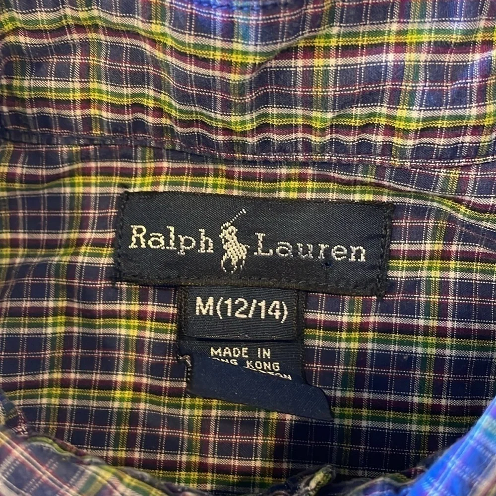 Ralph Lauren Kids Medium Blue, Yellow, Red Plaid Long Sleeve Button Down Shirt